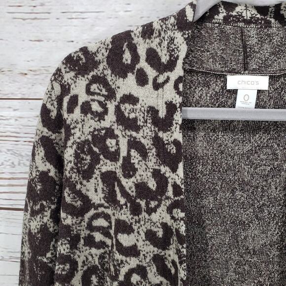 Chico's Women's 100%Wool Knit Animal Print Ombre Open Cardigan Size 0 - Picture 7 of 13